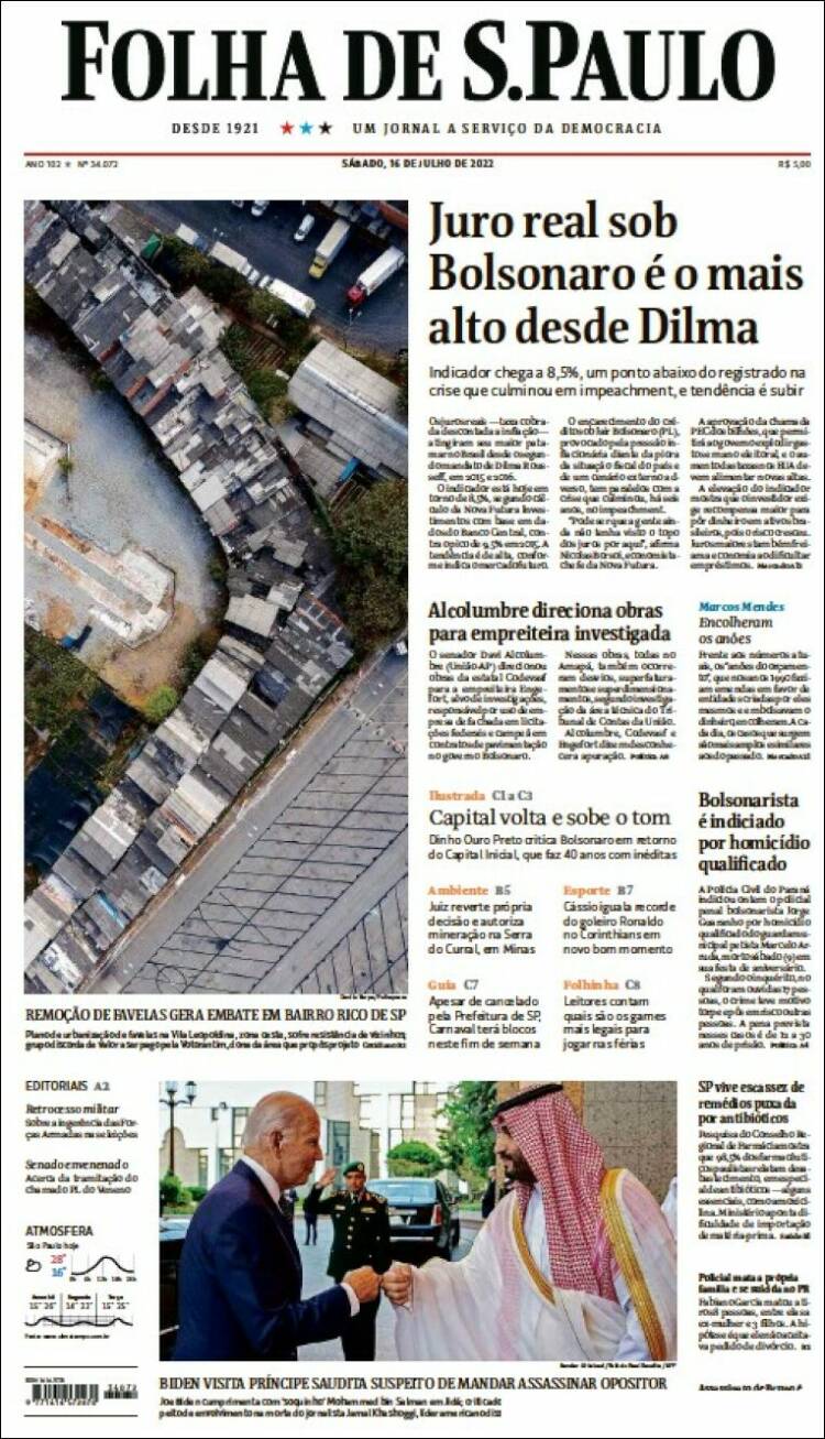 Portada de Folha de São Paulo (Brasil)