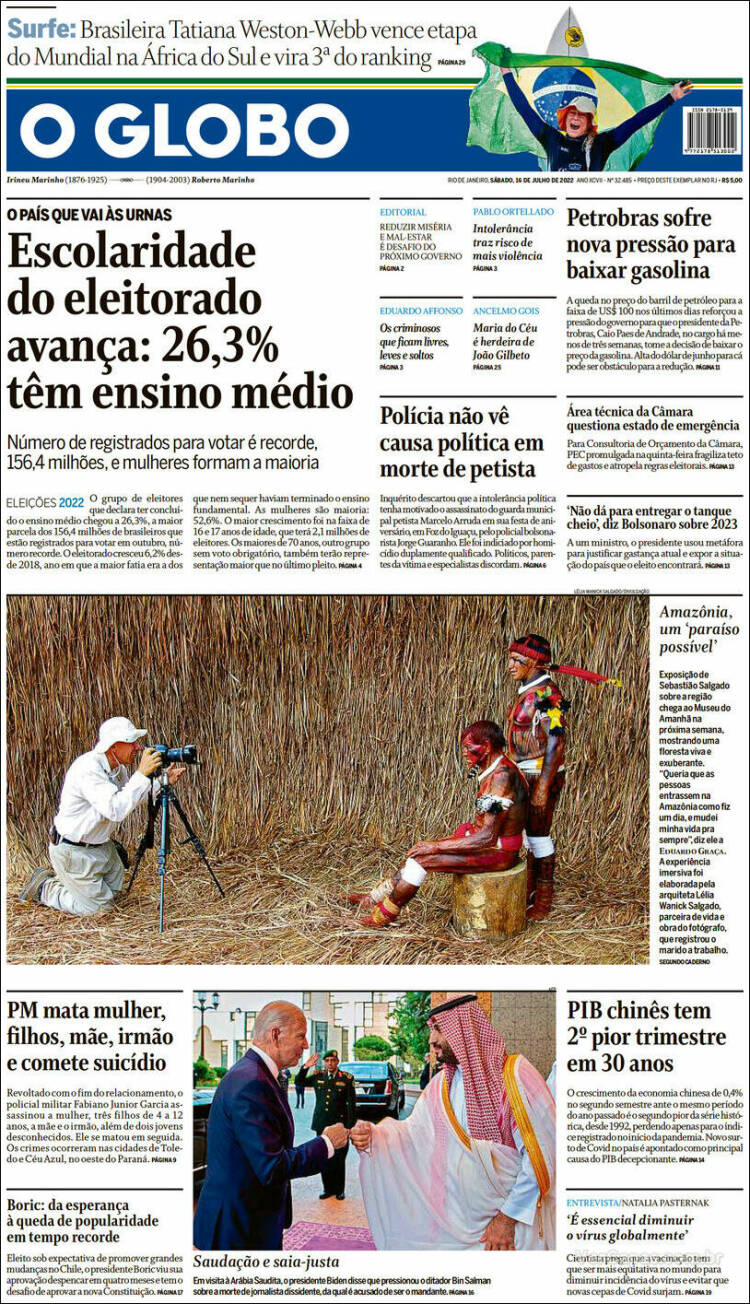 Portada de O Globo (Brasil)