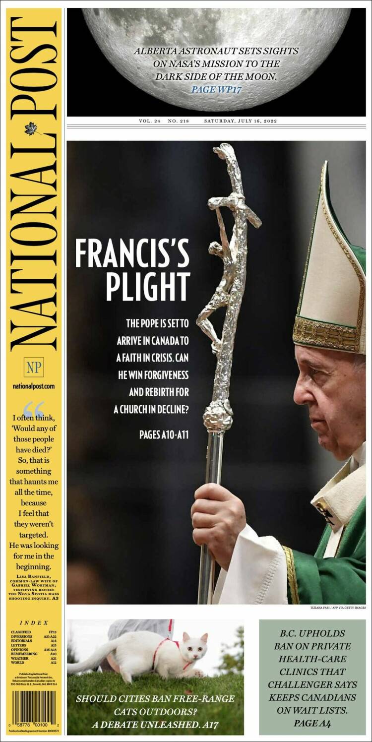 Portada de The National Post (Canadá)