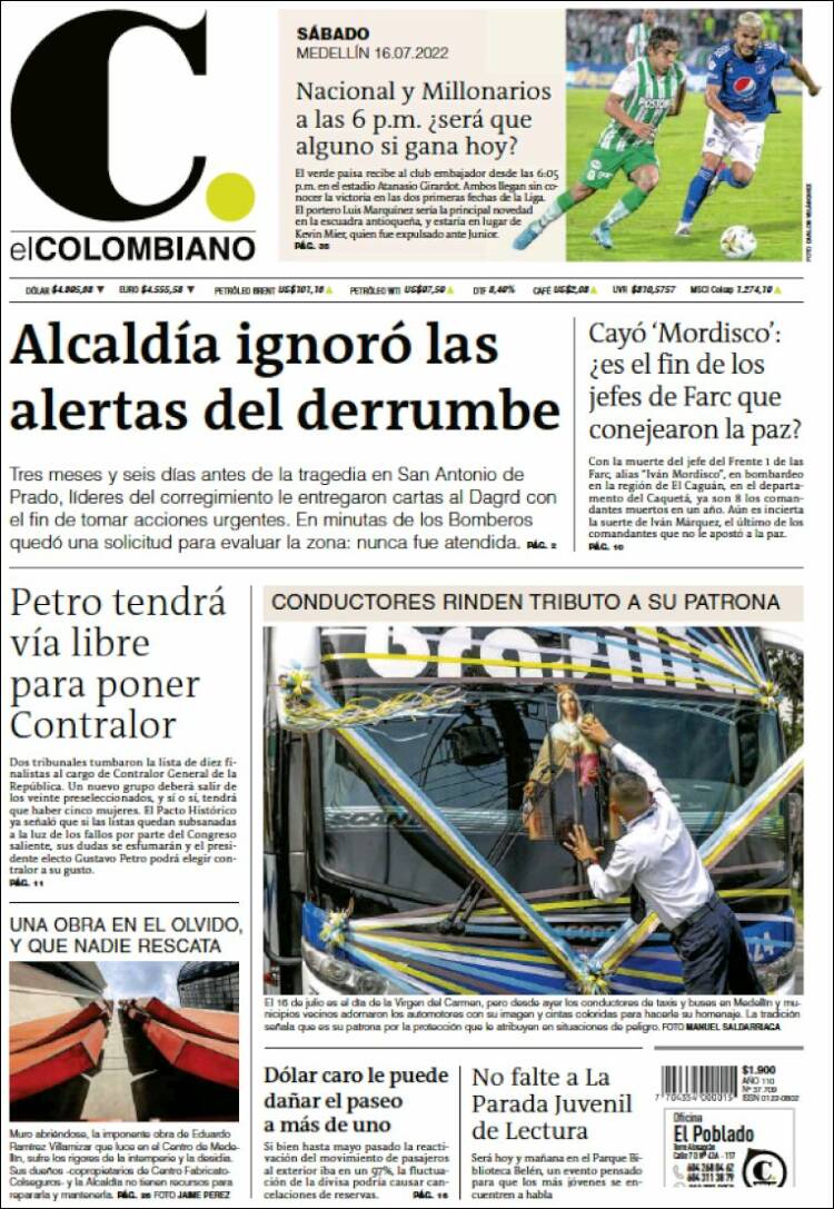 Portada de El Colombiano (Colombia)