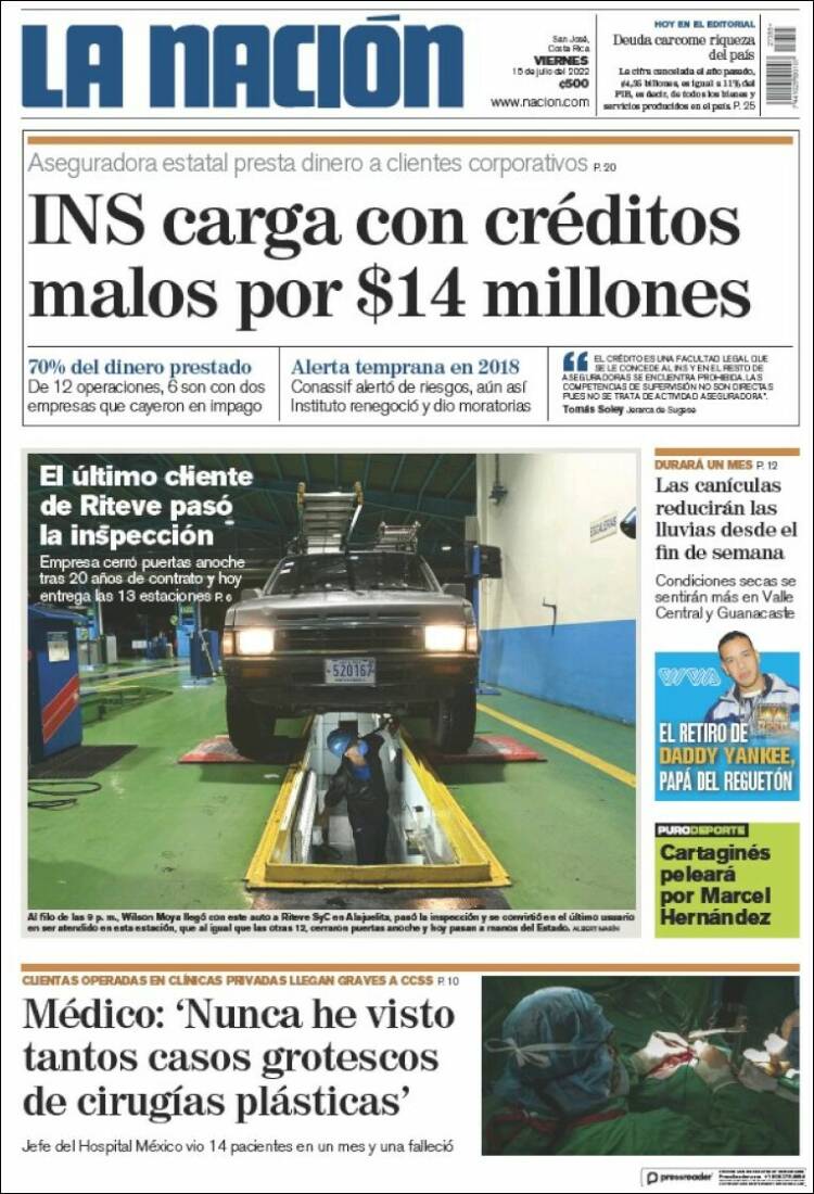 Portada de La Nación - Costa Rica (Costa Rica)