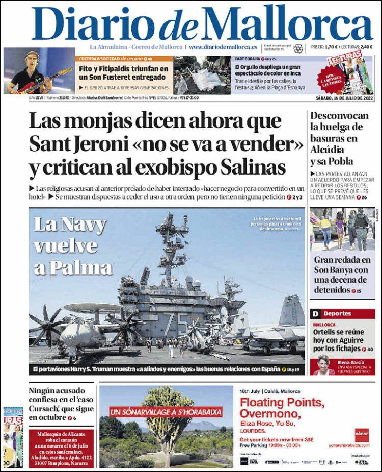 Portada de Diario de Mallorca (Espa&ntilde;a)