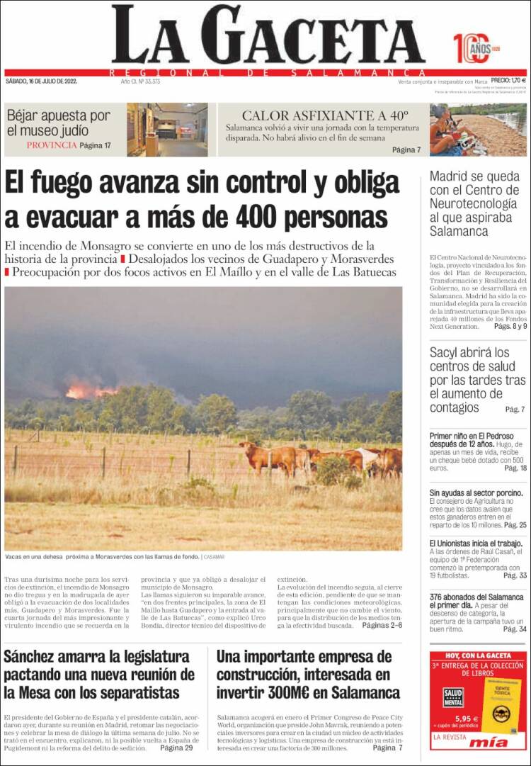 Portada de La Gaceta de Salamanca (Espa&ntilde;a)