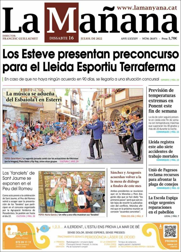 Portada de La Mañana - Diari de Ponent (Espa&ntilde;a)