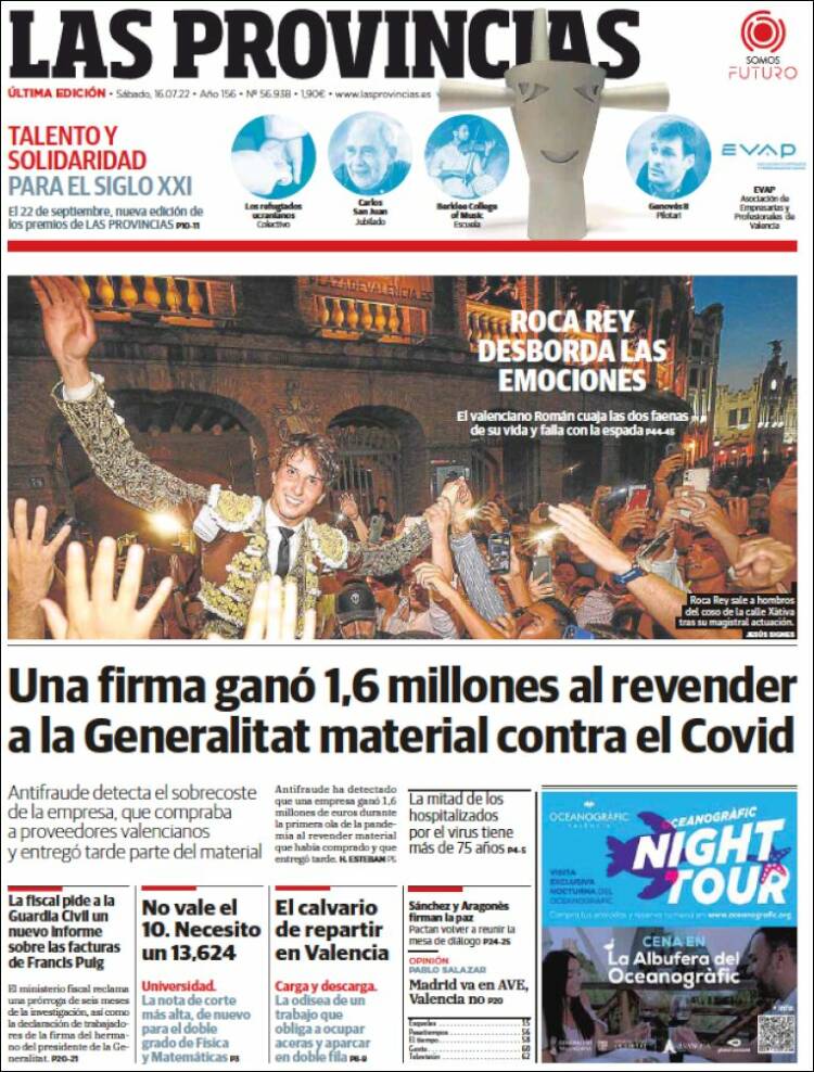 Portada de Las Provincias (Espa&ntilde;a)