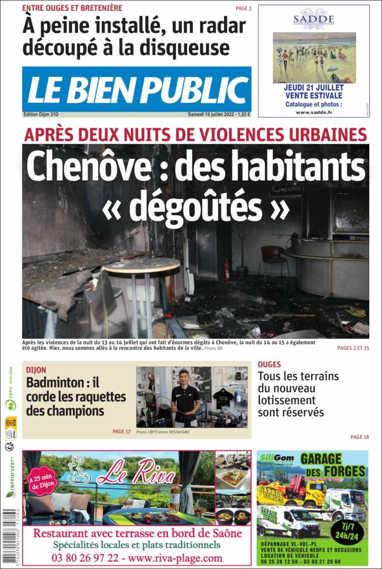 Portada de Le Bien Public (Francia)