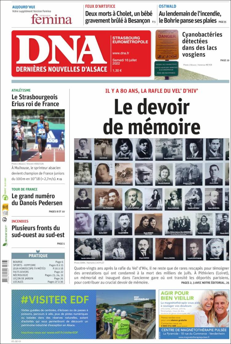 Portada de Les Dernières Nouvelles d'Alsace (Francia)