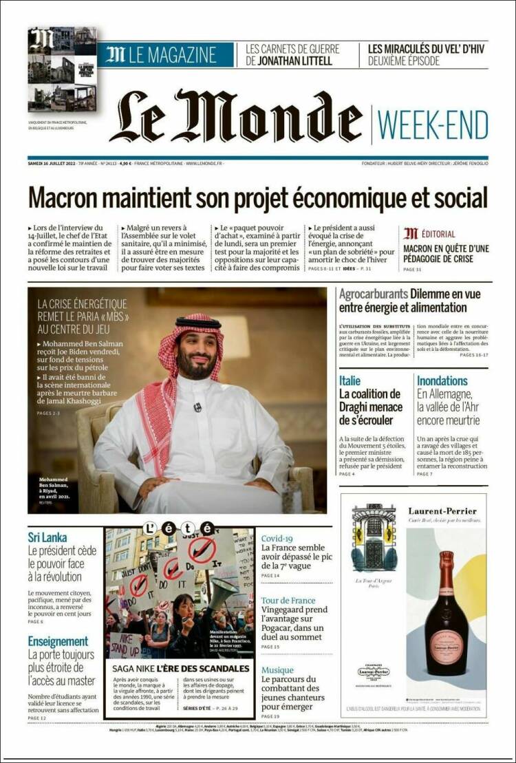 Portada de Le Monde (Francia)