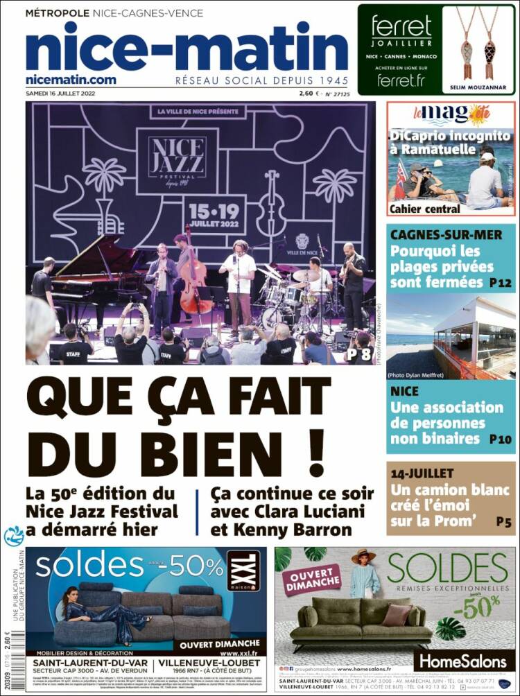 Portada de Nice-Matin (Francia)