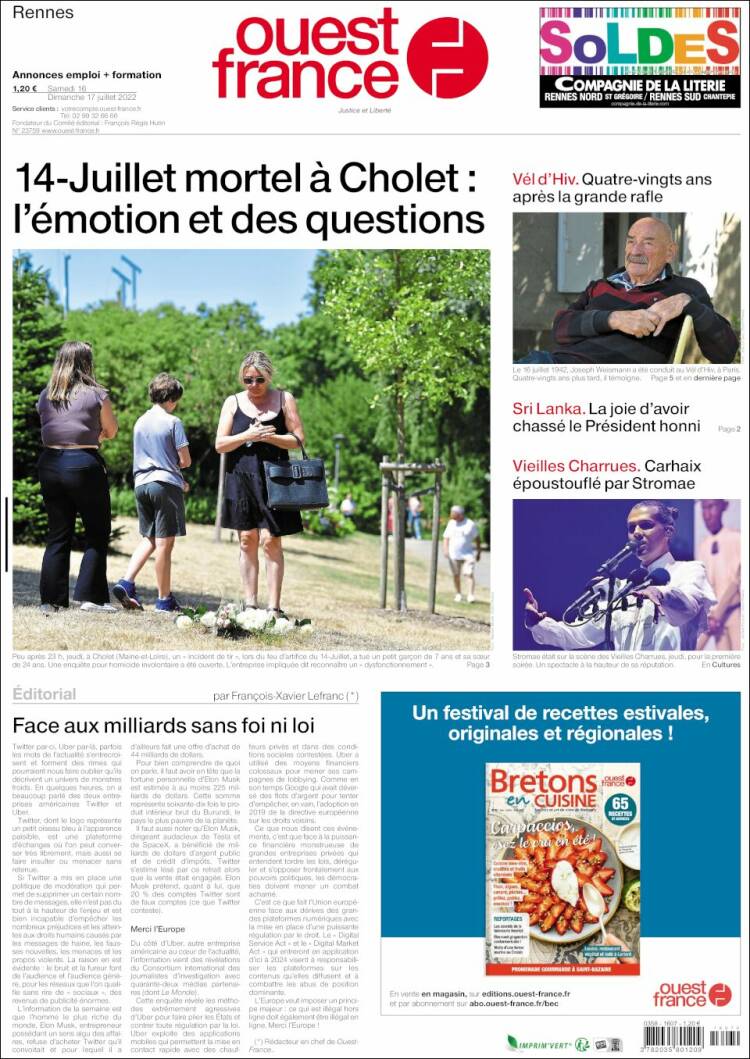 Portada de Ouest France (Francia)