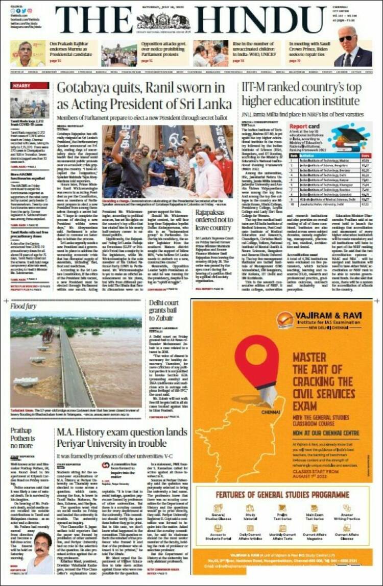 Portada de The Hindu (India)