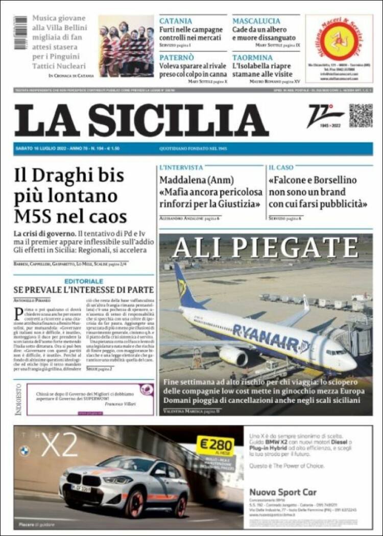 Portada de La Sicilia (Italia)