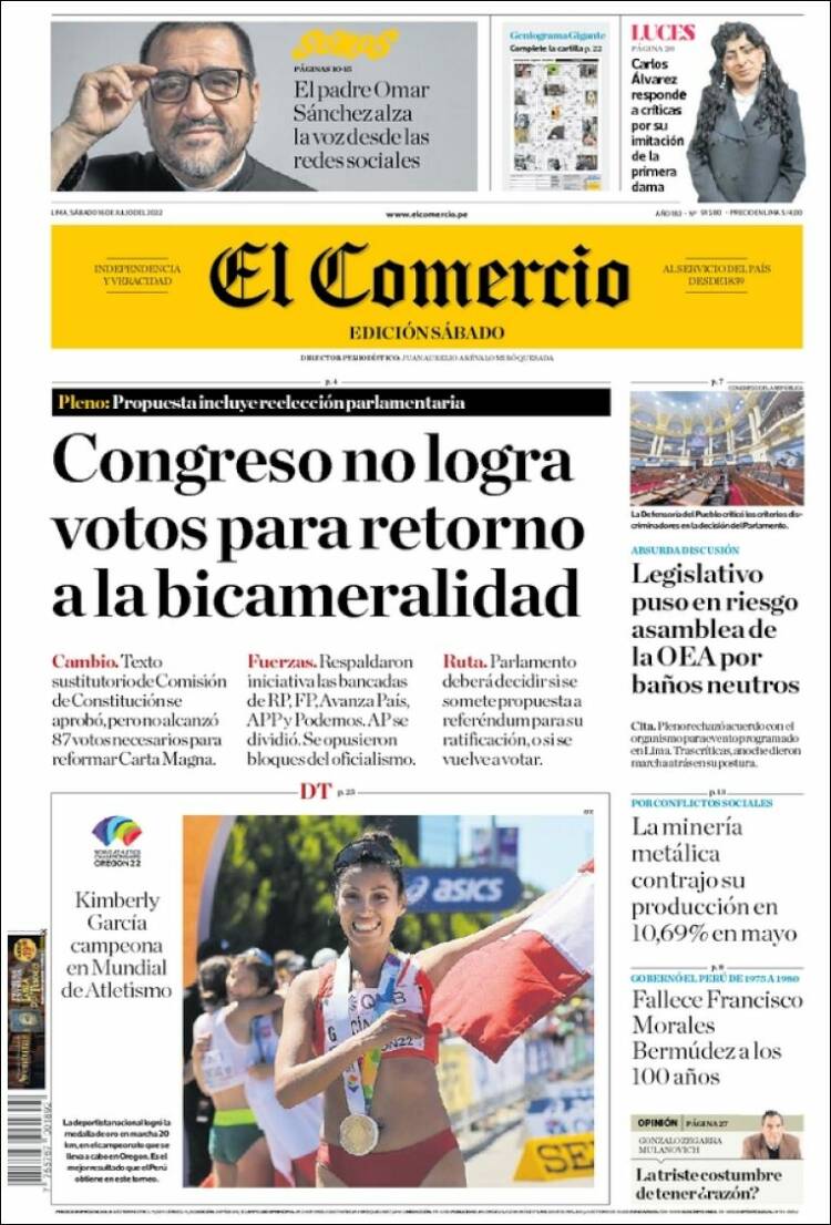 Portada de El Comercio (Per&uacute;)