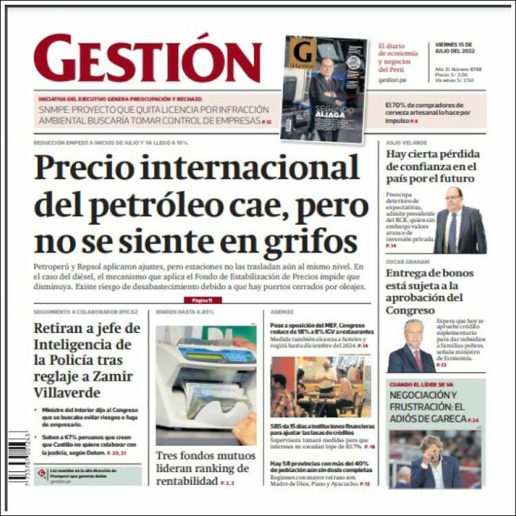 Portada de Diario Gestión (Per&uacute;)