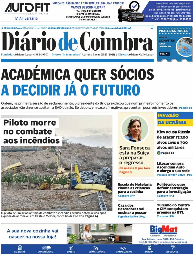 Portada de Diário de Coimbra (Portugal)