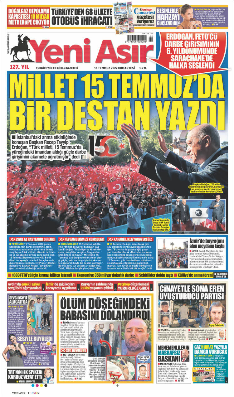 Portada de Yeni Asır (Turqu&iacute;a)