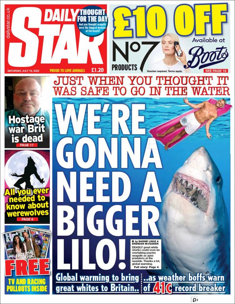 Portada de Daily Star (Reino Unido)