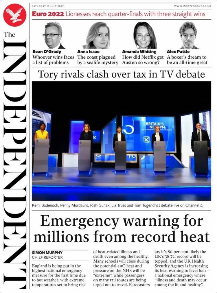 Portada de The Independent (Reino Unido)