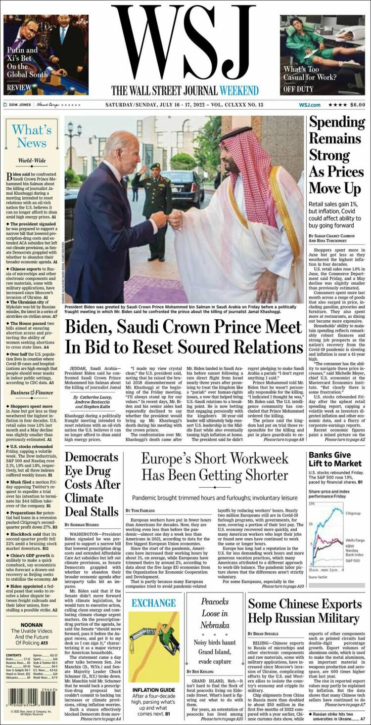 Portada de Wall Street Journal (USA)