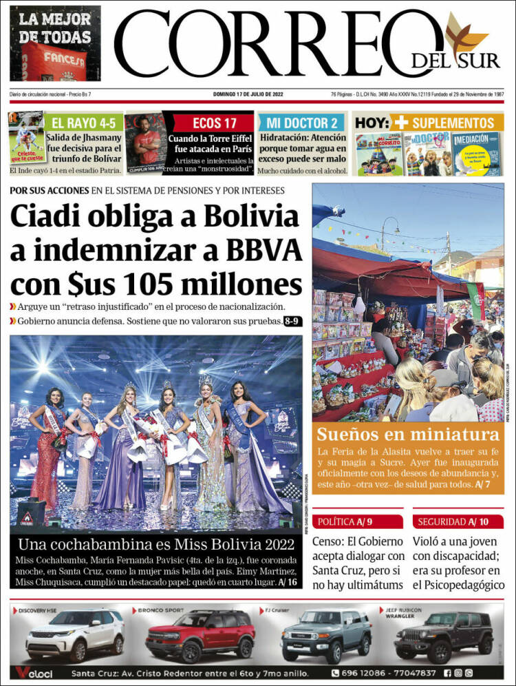 Portada de Correo Sur (Bolivia)