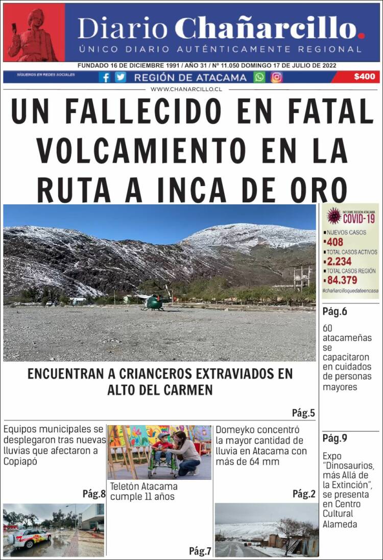 Portada de Diario Chañarcillo (Chile)