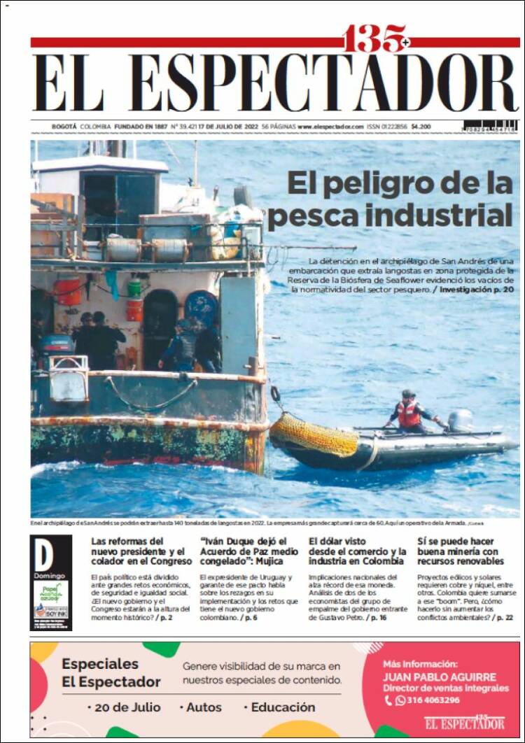 Portada de El Espectador (Colombia)