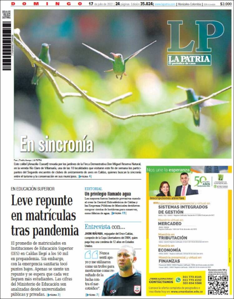 Portada de La Patria (Colombia)