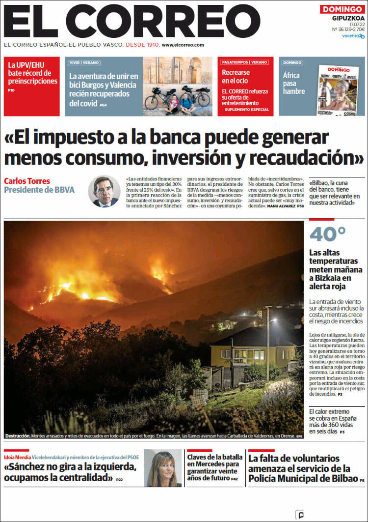Portada de El Correo - Guipuzcoa (España)