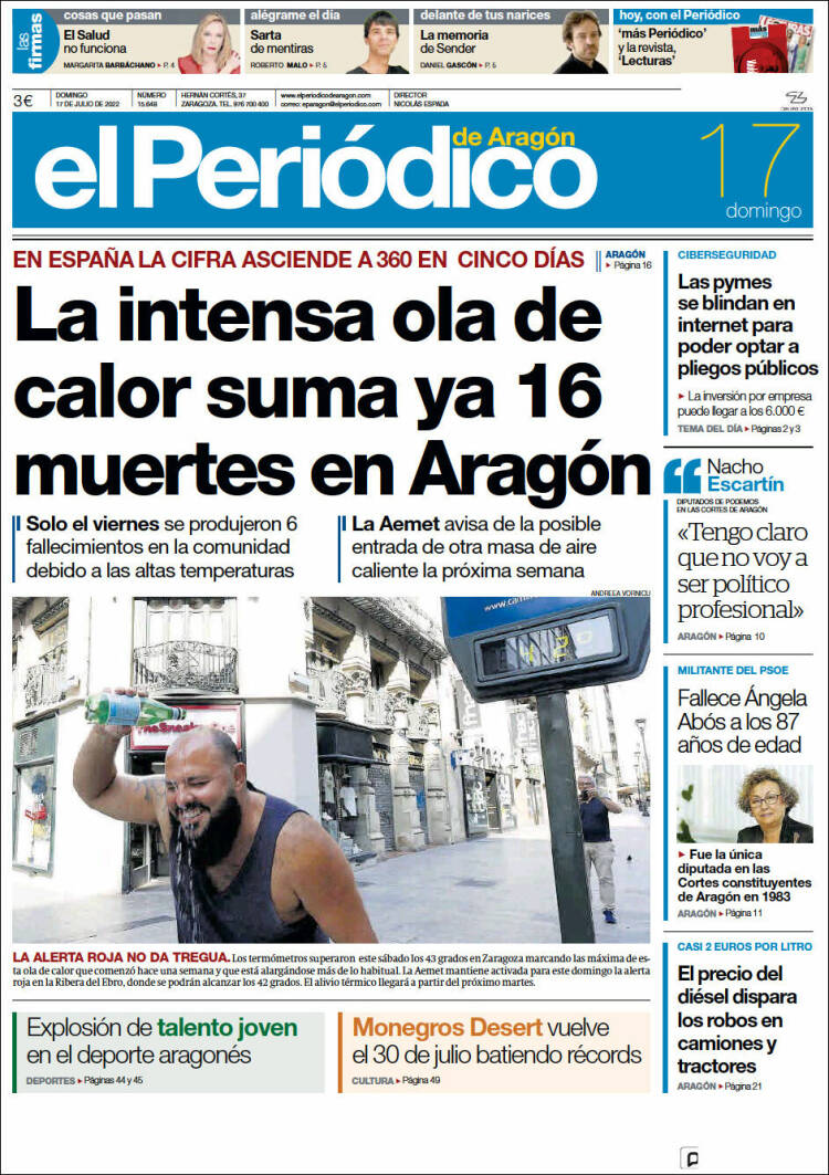Portada de El Periódico de Aragón (España)