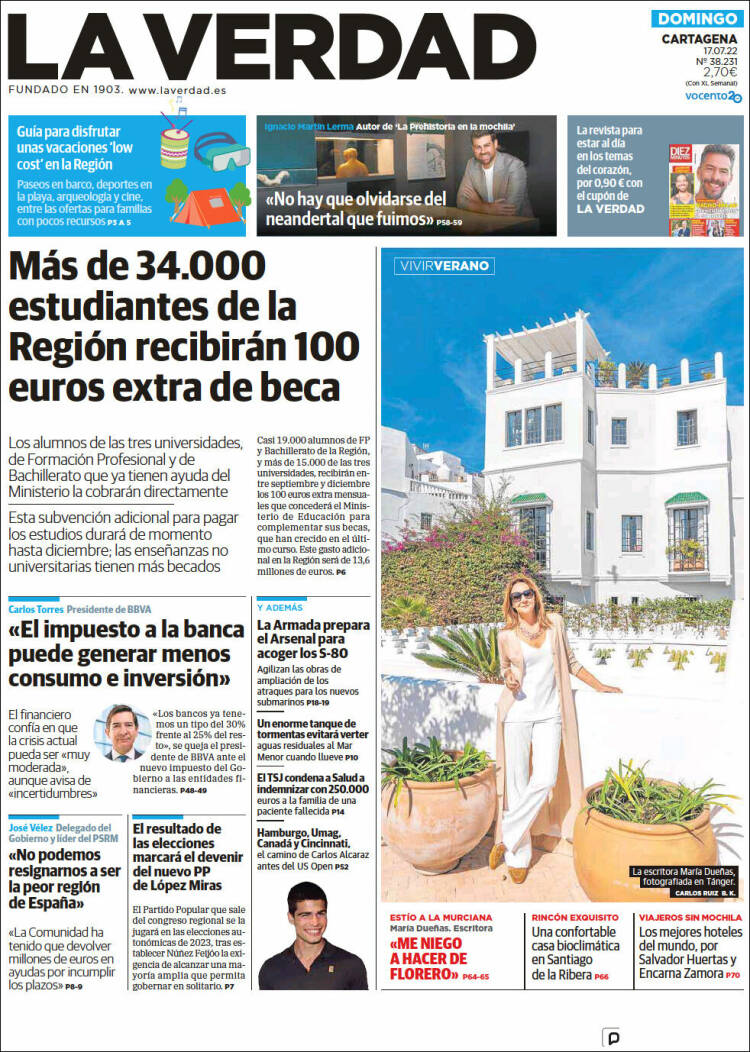 Portada de La Verdad de Cartagena (España)