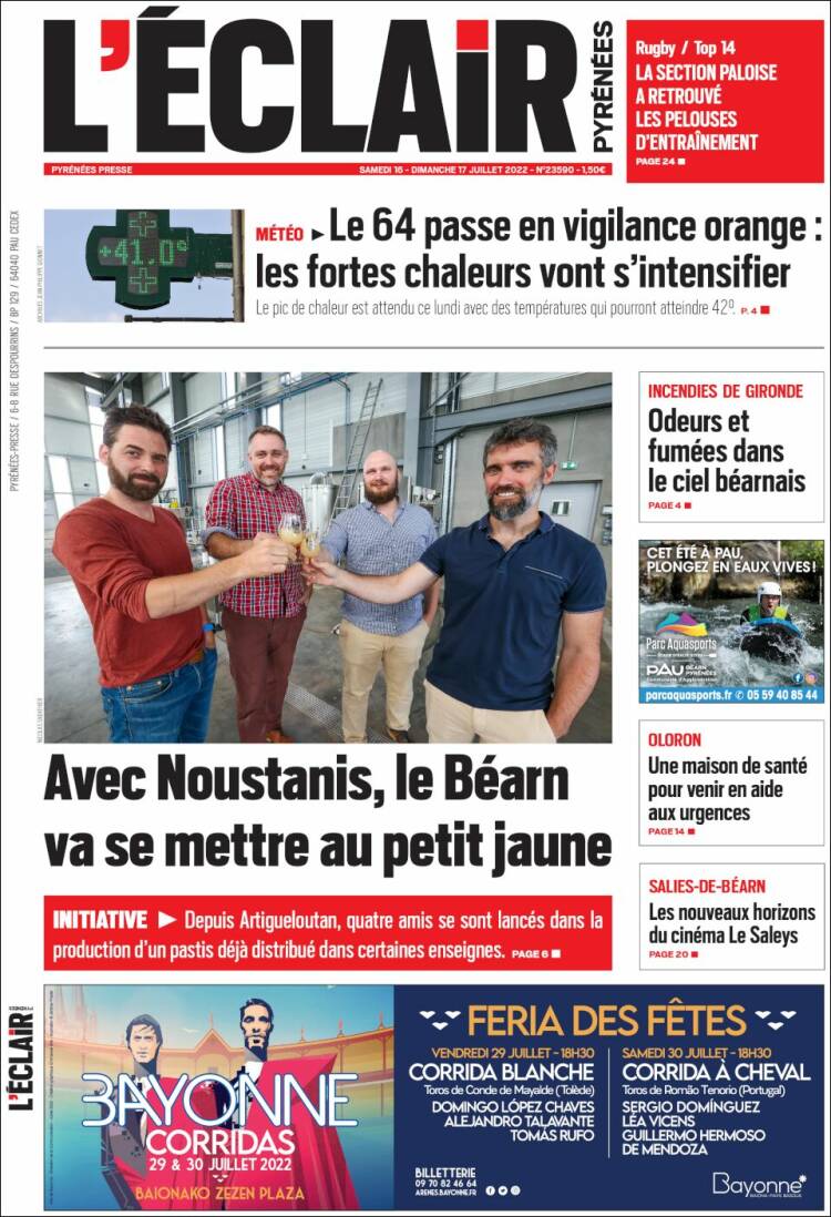 Portada de L'Eclair des Pyrénées (France)