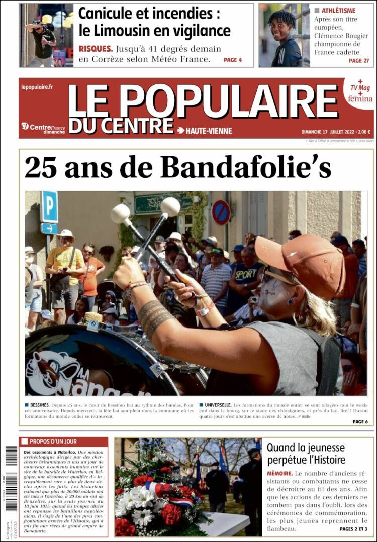 Portada de Le Populaire du Centre (France)