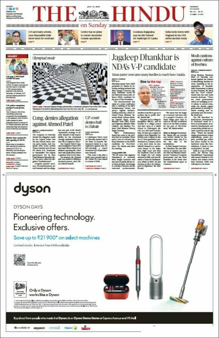 Portada de The Hindu (India)