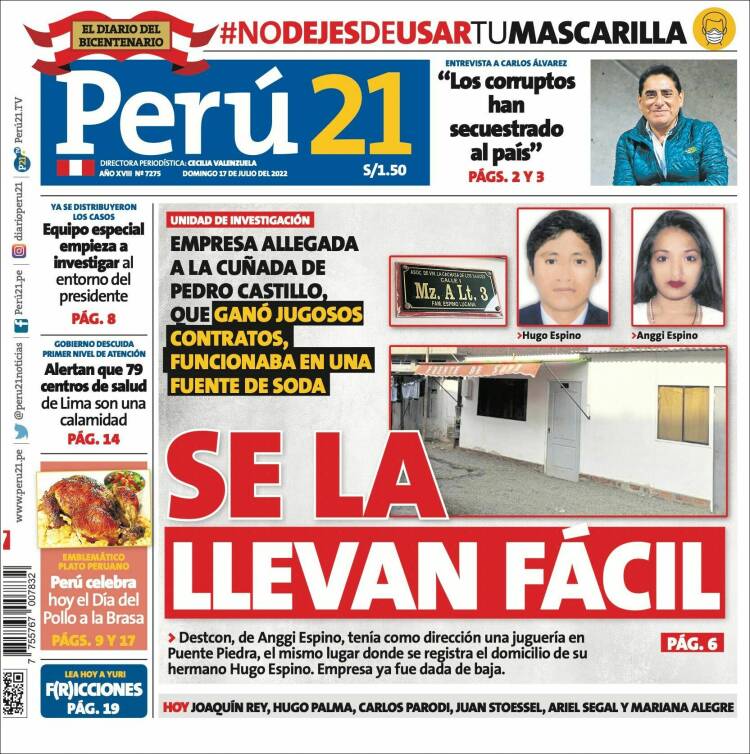 Portada de Perú 21 (Per&uacute;)