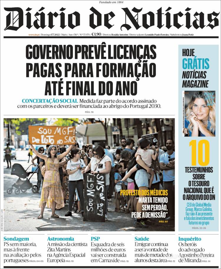 Portada de Diário de Noticias (Portugal)