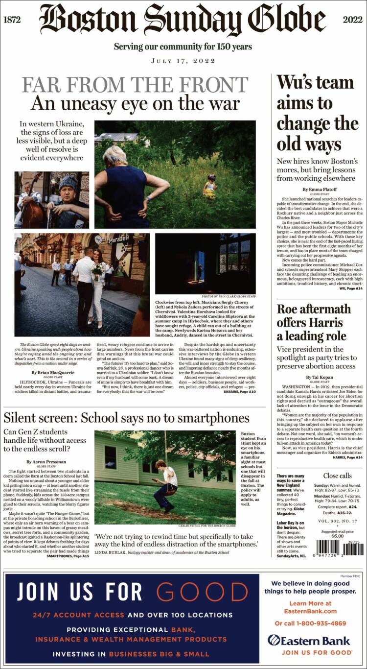 Portada de Boston Globe (USA)