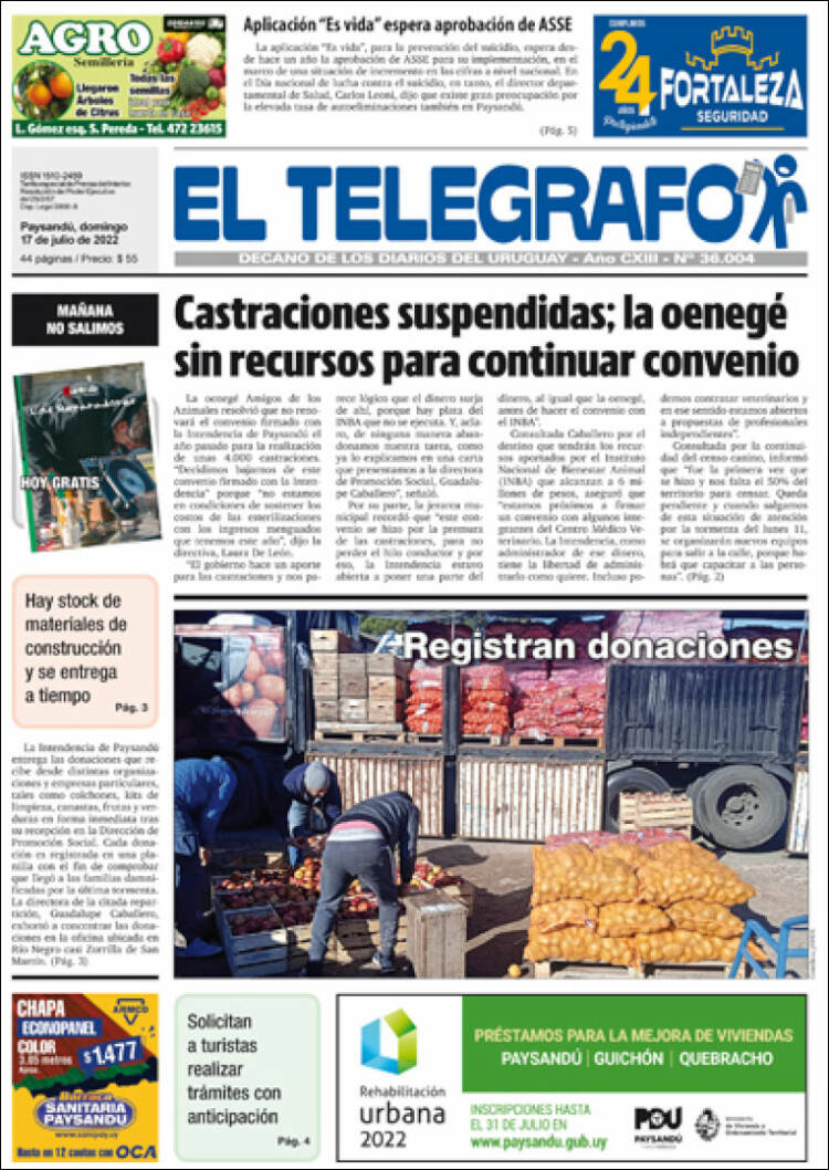 Portada de El Telégrafo (Uruguay)