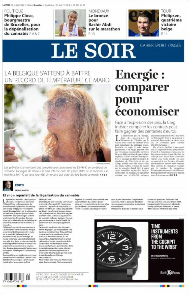 Portada de Le Soir (B&eacute;lgica)