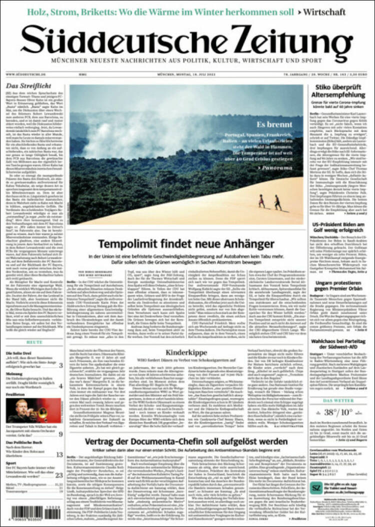 Portada de Sueddeutsche (Alemania)