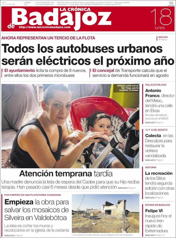 Portada de La Crónica de Badajoz (España)