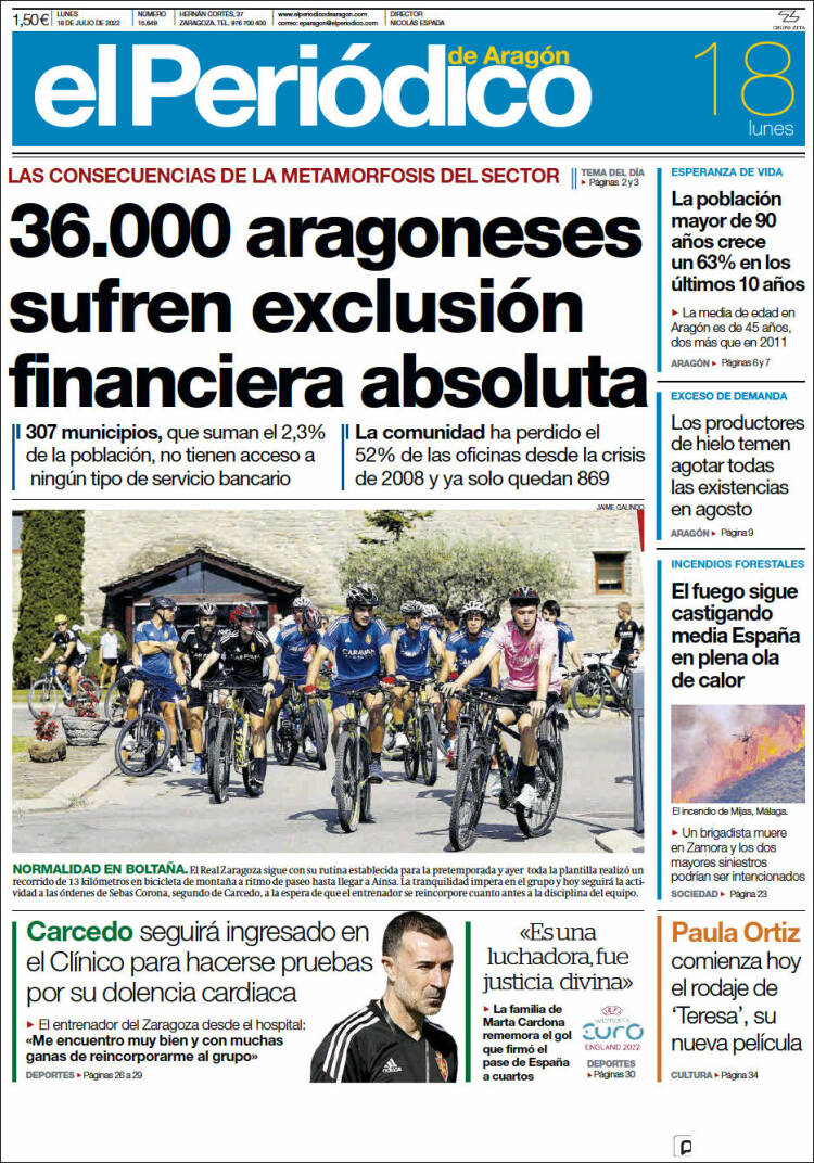 Portada de El Periódico de Aragón (España)