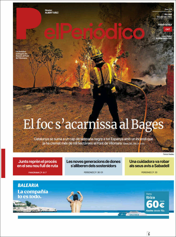 Portada de El Periódico de Catalunya (España)