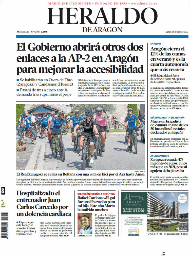 Portada de Heraldo de Aragón (España)