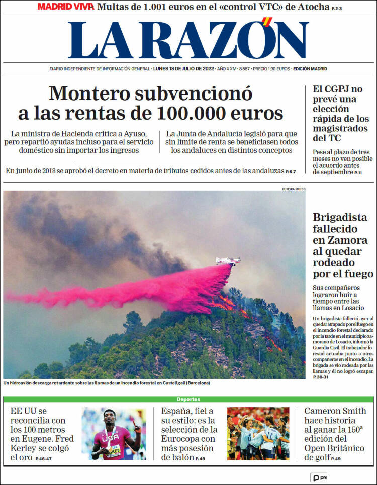 Portada de La Razón (España)