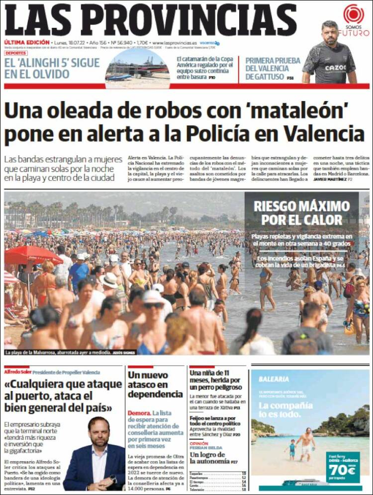 Portada de Las Provincias (España)