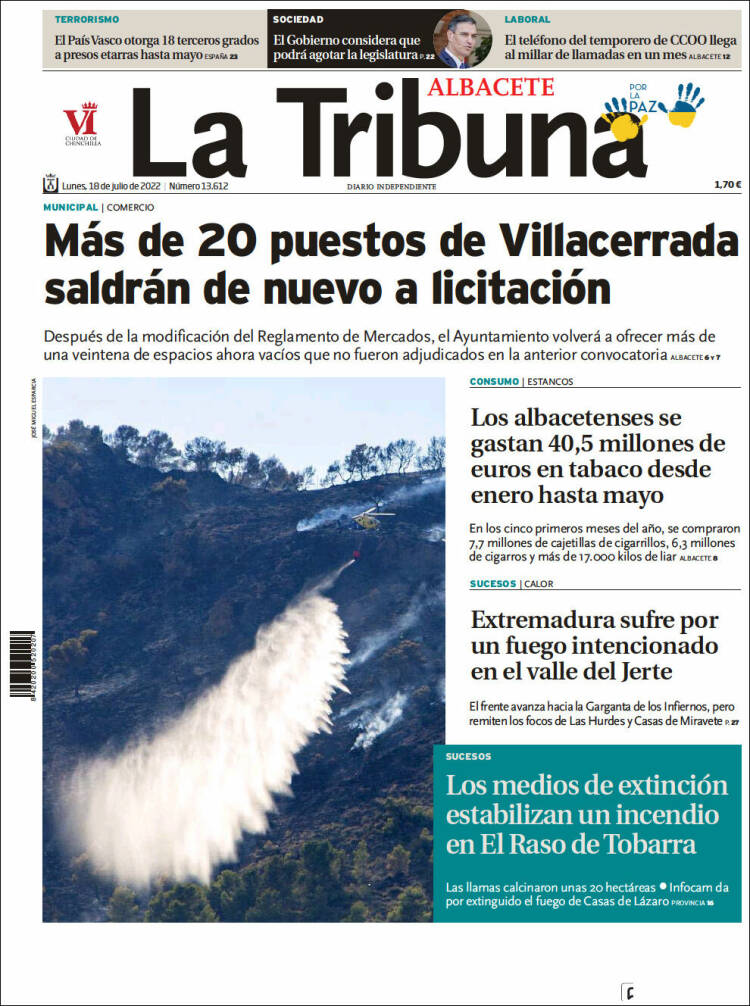 Portada de La Tribuna de Albacete (España)