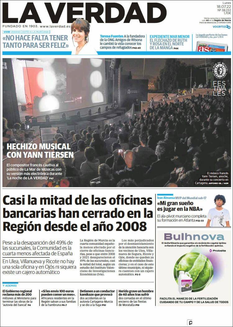 Portada de La Verdad de Murcia (España)