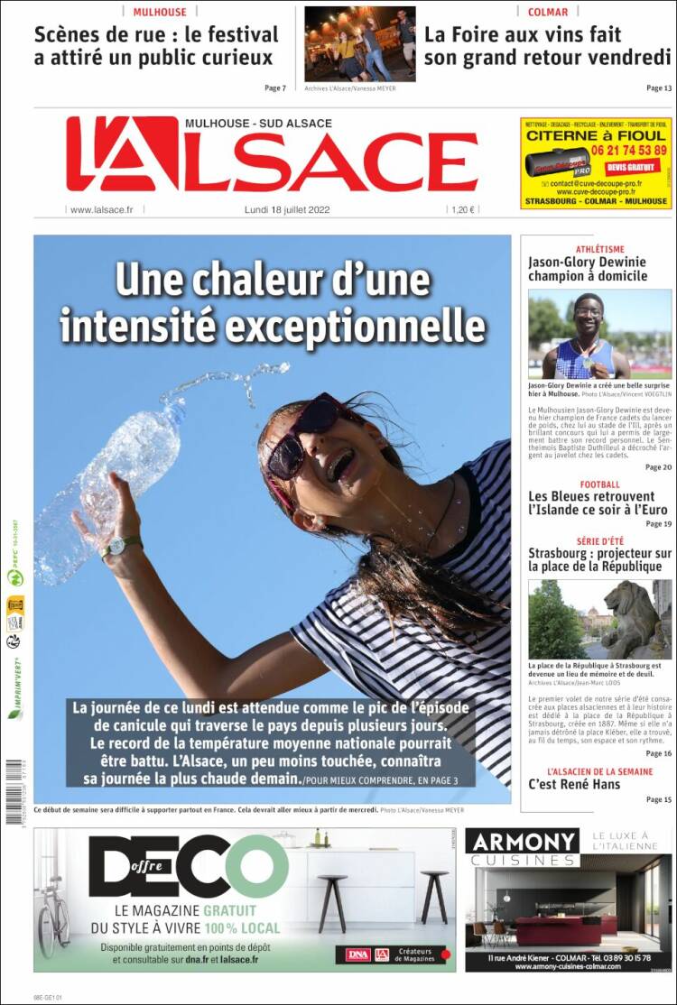 Journal Journal L'Alsace (France). Les Unes des journaux de France ...