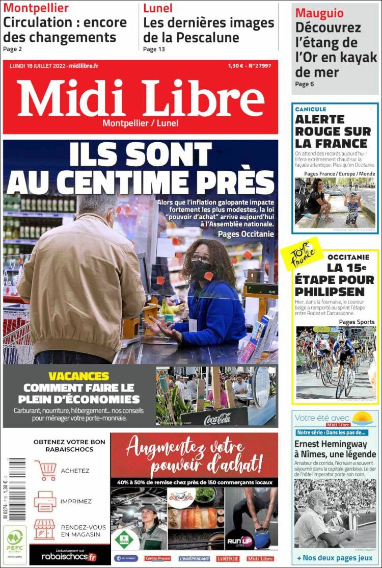 Portada de Midi Libre (Francia)