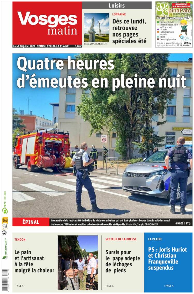 Portada de Vosges Matin (Francia)
